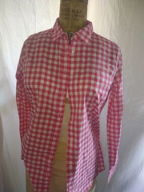Pink and White J Crew women's Size M Gingham Button-Up Shirt